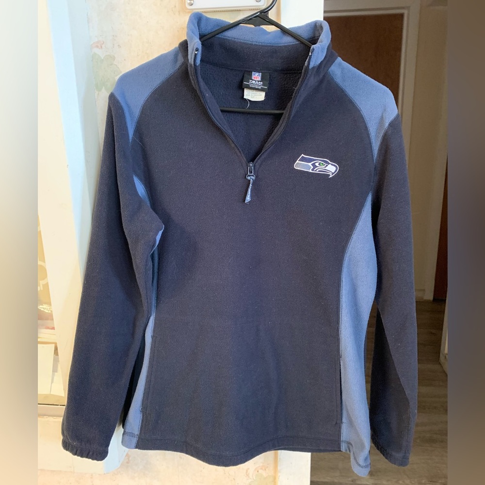 NFL Team Apparel 3/4 Zip Seahawks Fleece Pullover Sweatshirt Sweater Top L EUC